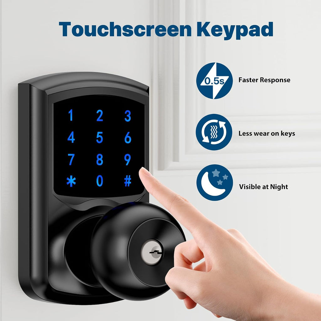 Keyless Entry Door Knob Electronic Digital Keypad Lock Matte Black 1Pack