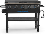 5-Burner Propane Gas Griddle with Folding Side Shelves, Black Outdoor Flat Top BBQ Grill