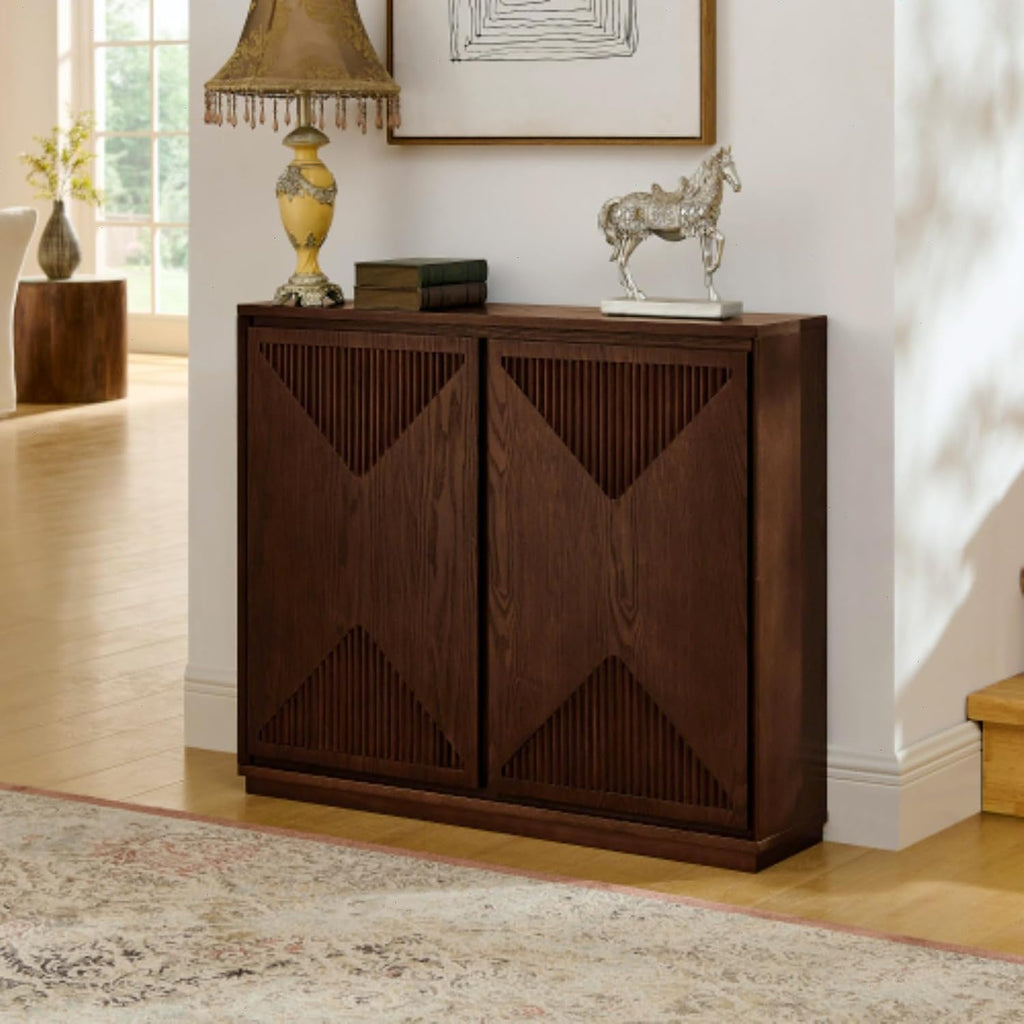 Narrow Sideboard Buffet Storage Cabinet with Solid Wood Doors | Mid Century Modern Accent Credenza Cabinet; Media