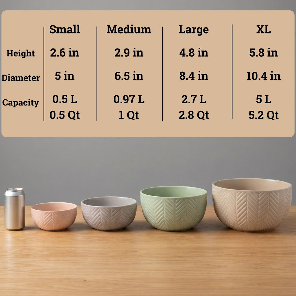 Ceramic Mixing Bowls Set of 4 pcs, Colorful Nesting Bowls 5, 3, 1, 0.5 Qt