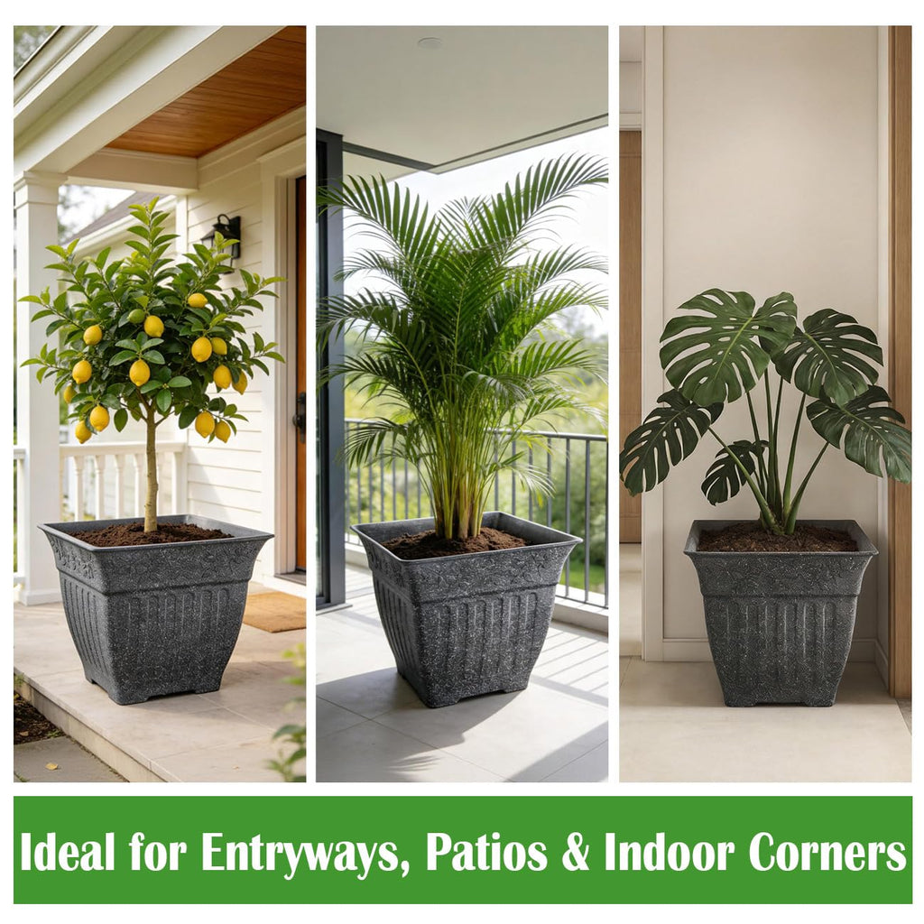 4-Pack 18 Inch Large Outdoor Planters, Stone-Like Finish, Gray