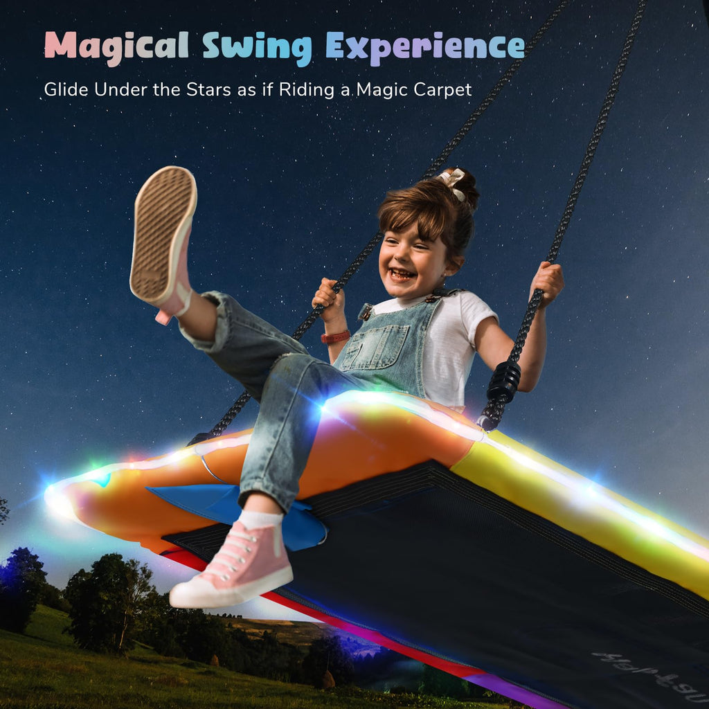 60 inch Platform Tree Swing with LED Light, Large Outdoor Swing for Kids and Adults, Waterproof 900D Oxford Fabric