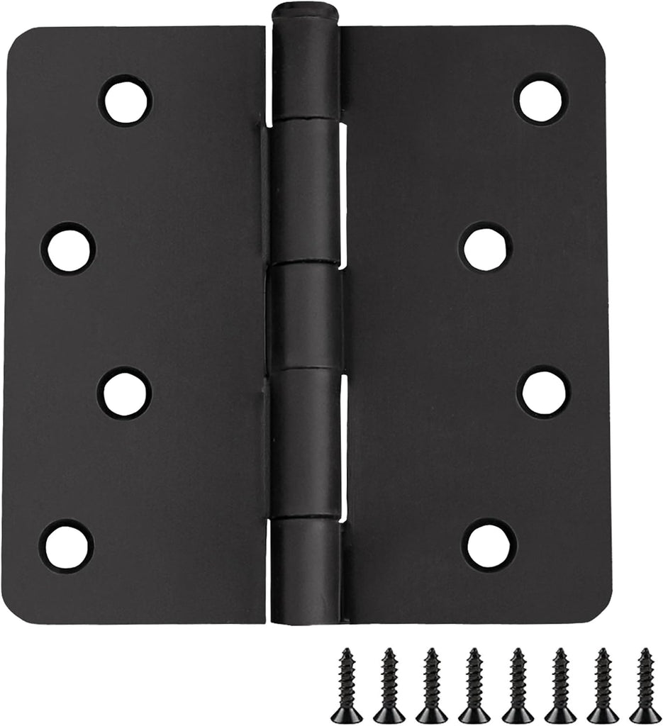 Interior Door Hinges, 4.0 in. x 4.0 in., Rounded, 1/4-in. Radius, Steel, Pre-Lubricated, Door Hardware, Matte Black