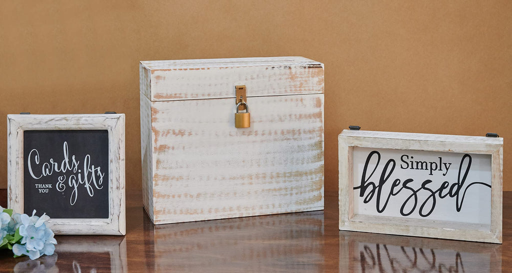 Wooden Wedding Card Box with Lock and Card Slot for Reception, Party W2