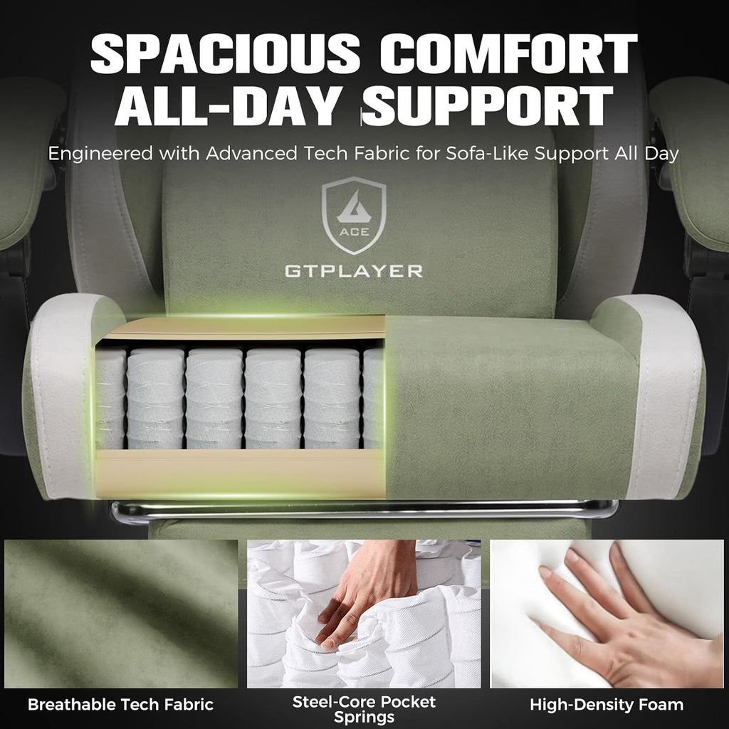 Big and Tall Gaming Chair 350lbs Heavy Duty Office Chair with Foot Rest, High Back Pocket Spring Ergonomic Computer
