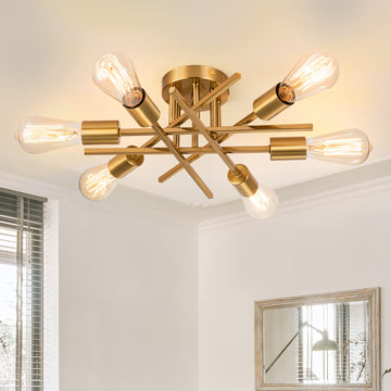 Sputnik Chandeliers, Modern Semi Flush Mount Ceiling Light with E26 Base, Mid Century Industrial Kitchen Farmhouse