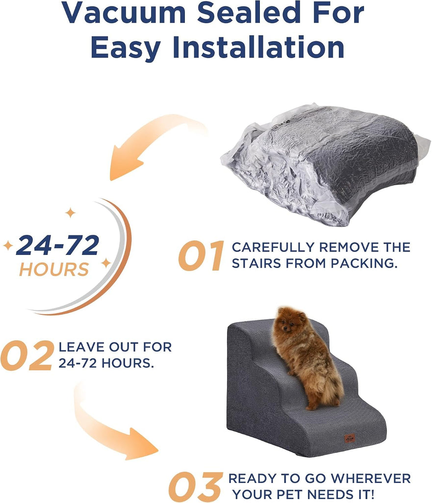 Gray Curved Dog Stairs Ramp for High Beds 28.7" H, 5-Step Dog Steps for Small Dogs and Cats, Pet Stairs for High Bed