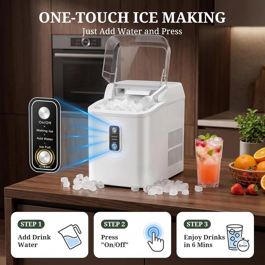 Nugget Ice Maker Countertop, 6-Min Fast Chewable Pellet Ice, 24lbs/24H Portable Ice Machine with Self-Cleaning, Ice