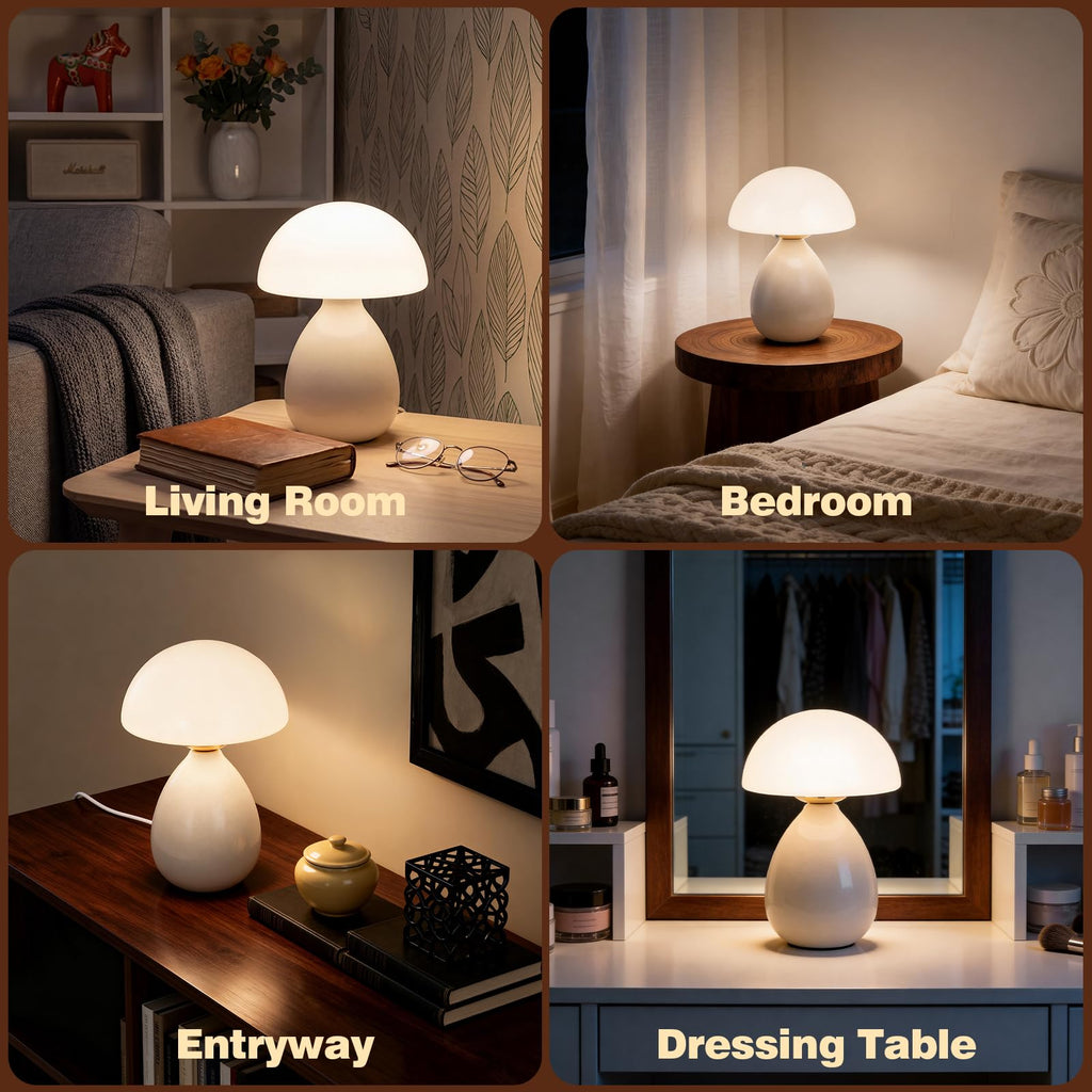 Small Mushroom Table Lamp for Bedside & Nightstand, White