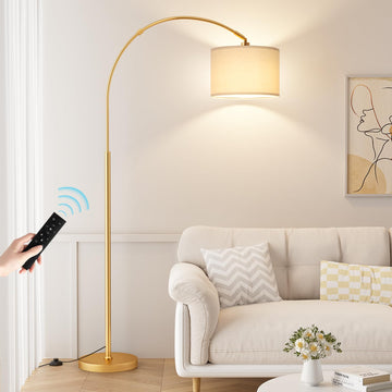 Dimmable Arc Floor Lamp with Remote, Color Temp Adjustable, Gold