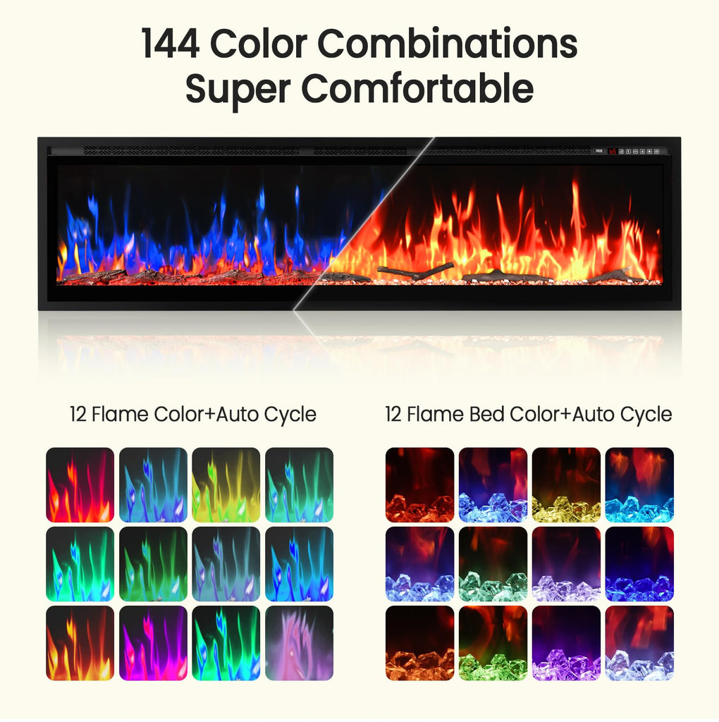 72" Smart Linear Electric Fireplace, WiFi App Voice & Remote Control