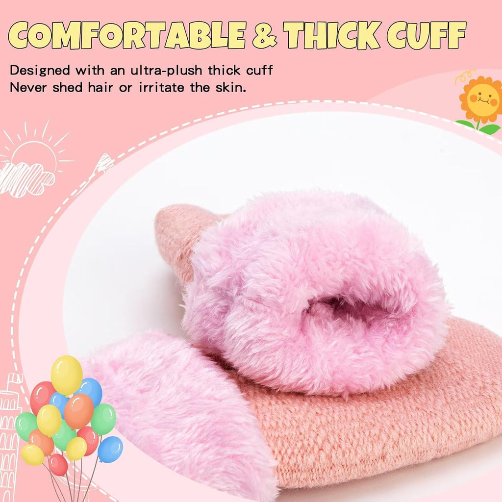 Winter Mittens Gloves Beanie Hat Set for Kids Baby Toddler Children, Thick Warm Knit Fleece Lined Thermal Set