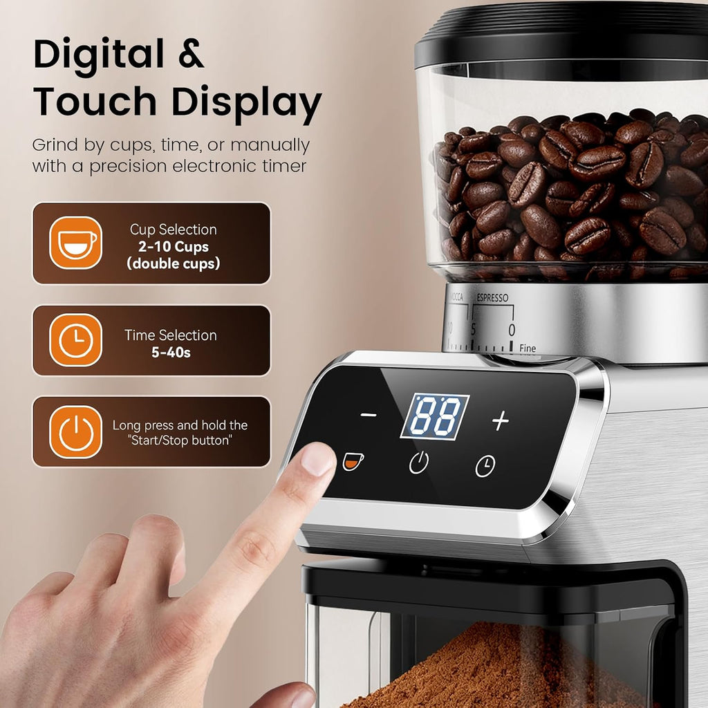 Electric Coffee Grinder, Coffee Bean Grinder with 30 Grinding Settings, Touchscreen Burr Coffee Grinder Use