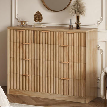 Fluted Tall Dresser, 9 Drawer Chest of Drawers, Oak