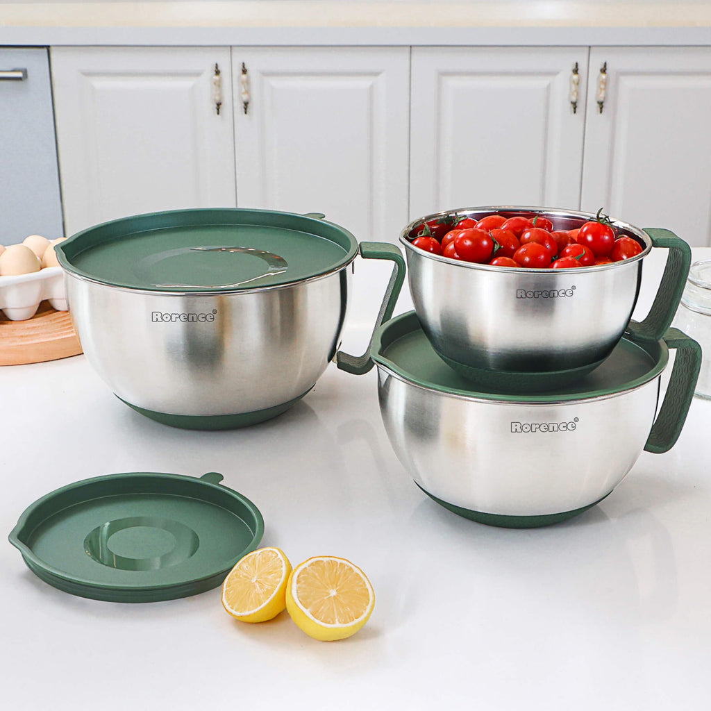 Stainless Steel Mixing Bowls Set with Lids,1.5,3 & 5 Qt,Green