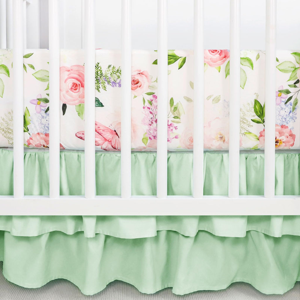 4 Piece Crib Bedding Set for Girls, Baby Girl Crib Bedding Set Butterflies Floral Nursery Bedding Set Includes
