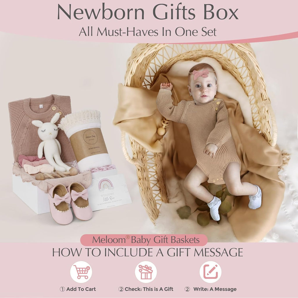 Deluxe Baby Girl Gift Set, Newborn Baby Shower Gifts Basket, Newborn Gifts Box, Boho Baby Girl Essentials, Baby