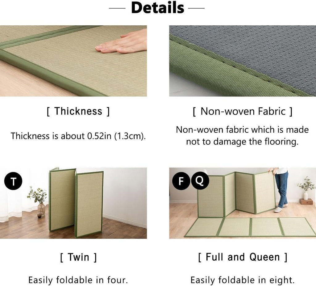 Japanese Tatami Mat Natural Rush Grass (Undyed), Foldable Igusa Mattress Floor Sleeping Japanese Futon Mattress