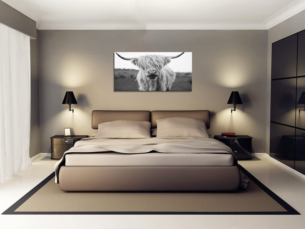 Highland Cow Canvas Art - Black and White Animal Wall Art Decor