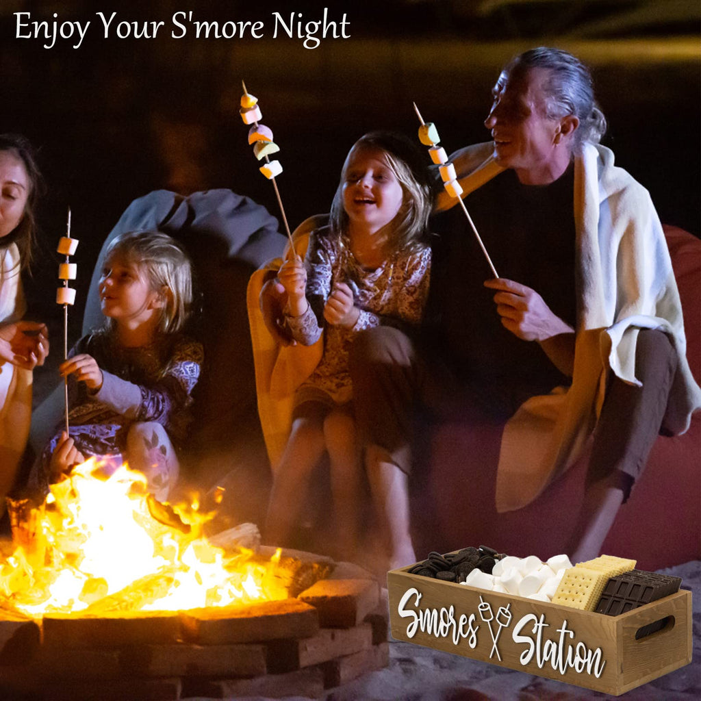 S'mores Station Box with Handles, Outdoor Kitchen Camping Decor Food Container, Farmhouse Bar Holder Accessories