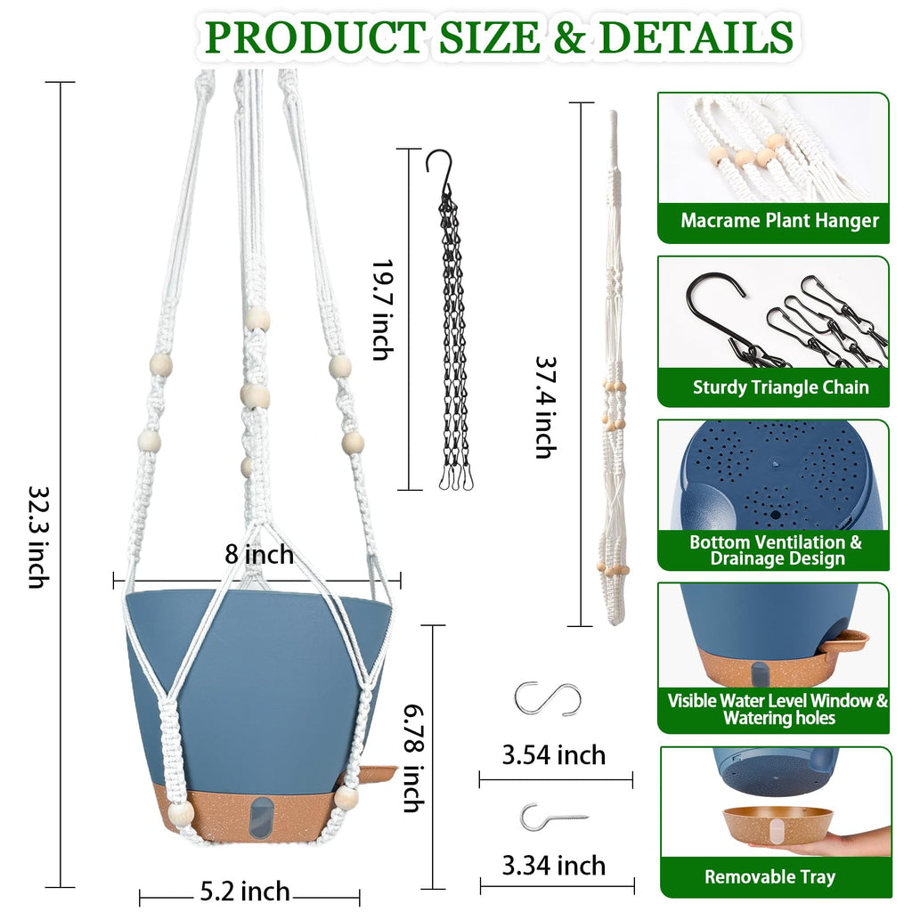 Hanging Planters for Indoor Plants 8 Inch, 2 Pack, Self Watering