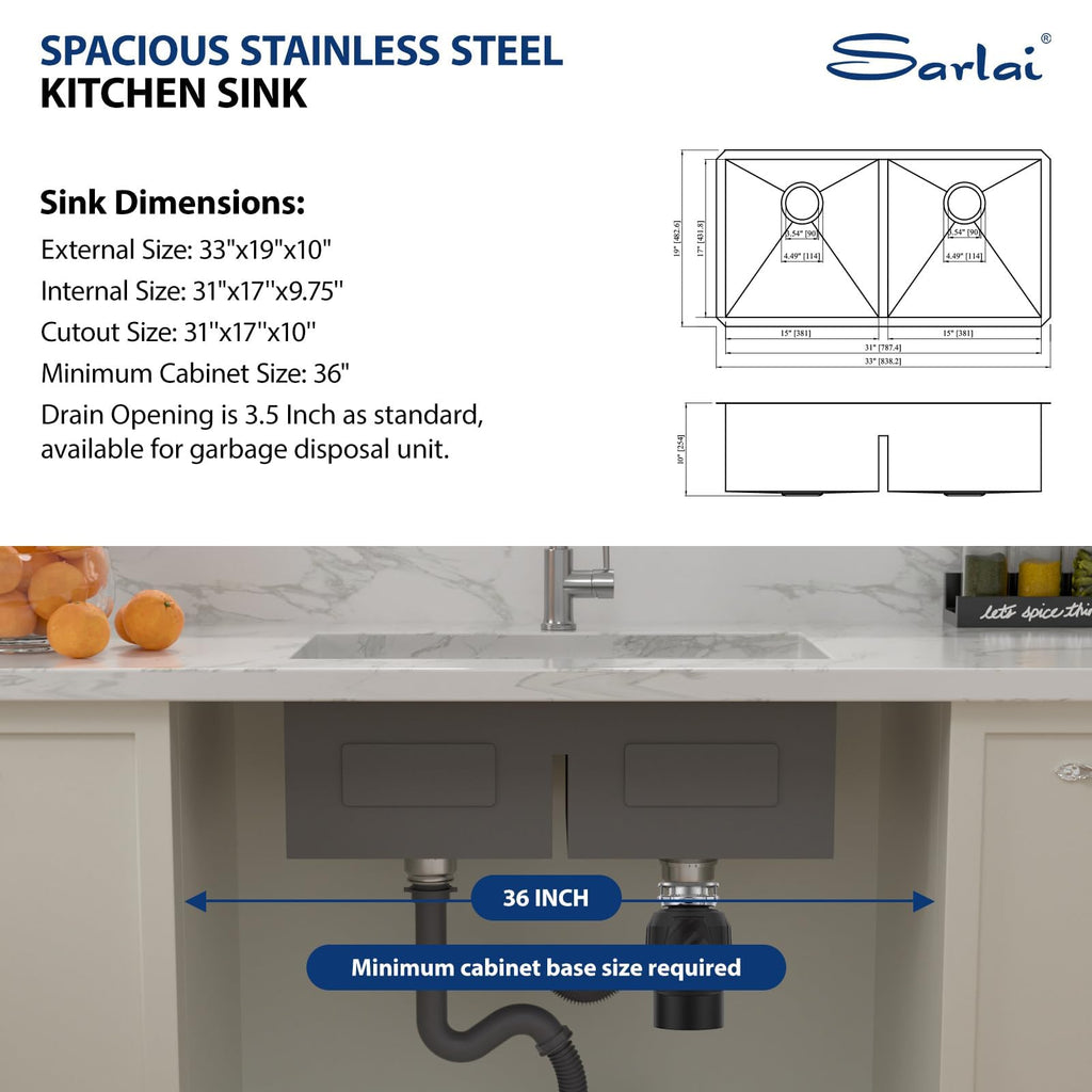 33 Undermount Kitchen Sink Double Bowl - 33x19 Kitchen Sink Low Divide Undermount Stainless Steel 16 Gauge Round