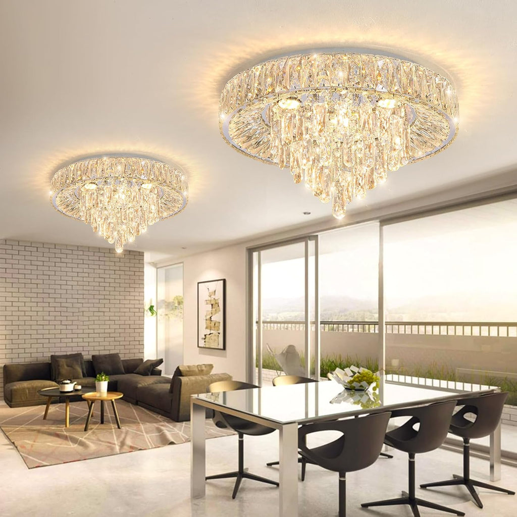 Modern Crystal Chandeliers for Dining Room LED Light Fixture Close to Ceiling Chandelier Flush Mount Ceiling Light