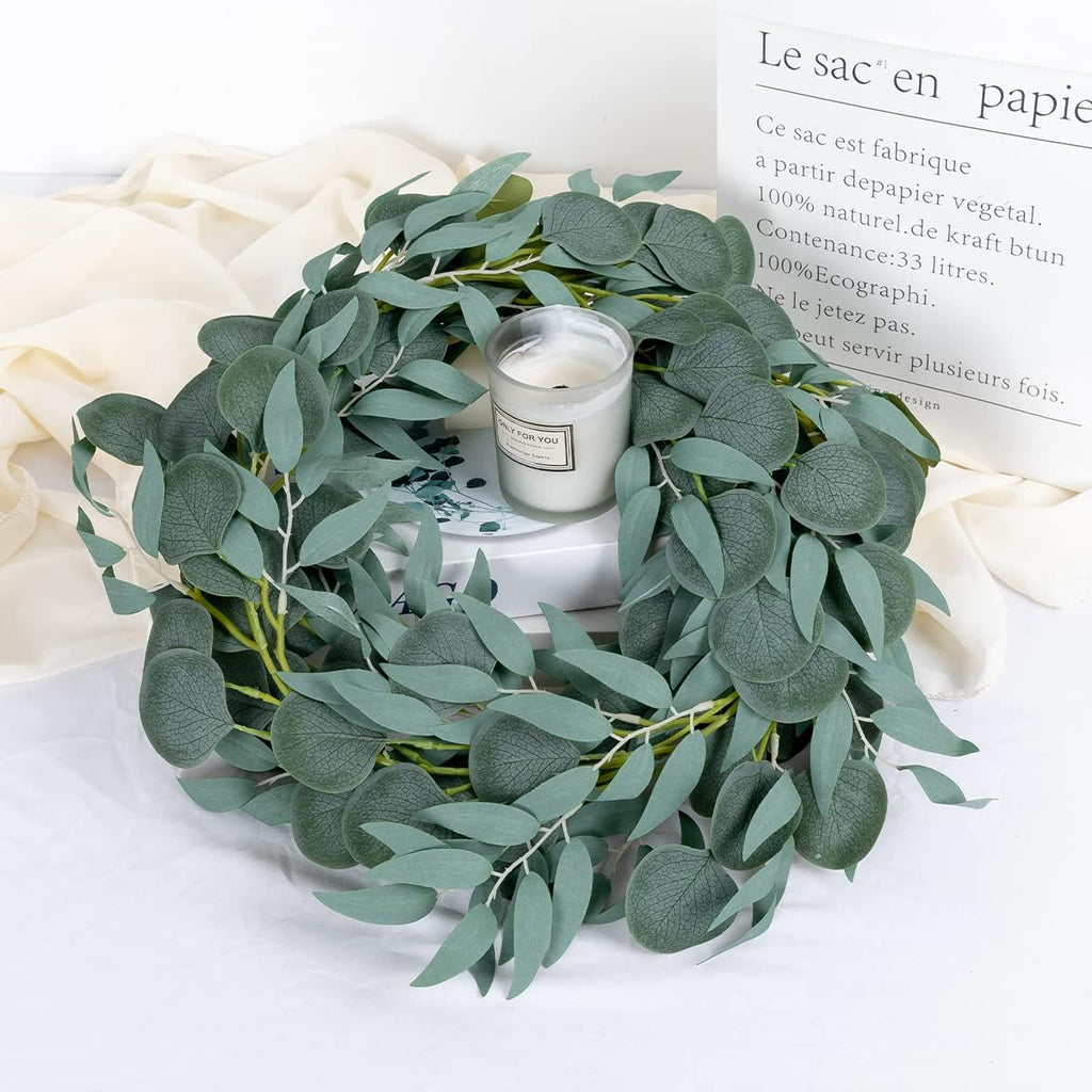 6.56FT Green Eucalyptus Garland for Decoration Table with Willow Leaves Greenery Garland Fake Hanging Plants - Set of 5
