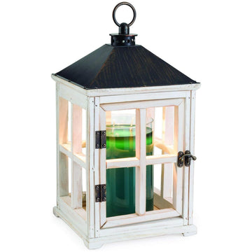 White Wooden Farmhouse Candle Warmer Lantern - for Top-Down Warming & Flame-Free Fragrance