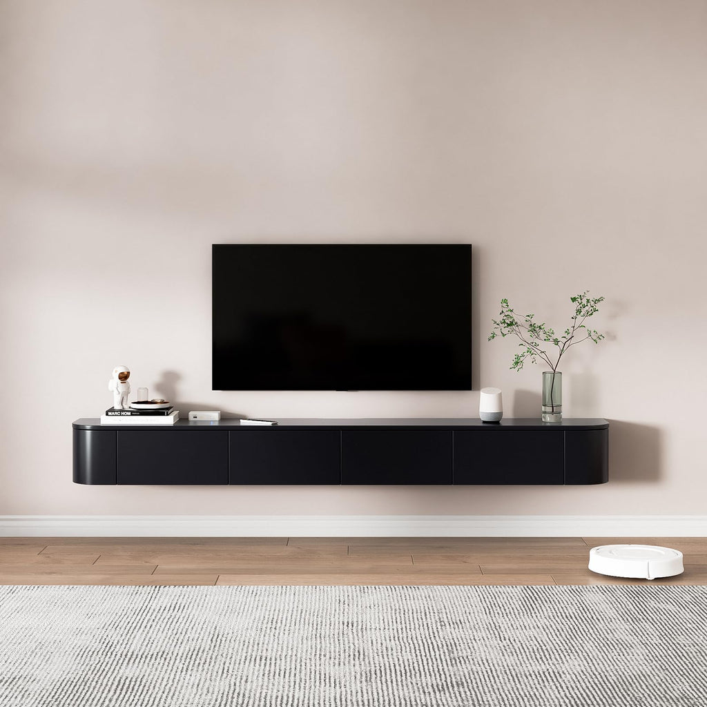 Solid Wood Floating TV Stand - Wall Mounted Media Console with 2 Side Doors, Deepened 11.8'', Wall Mounted