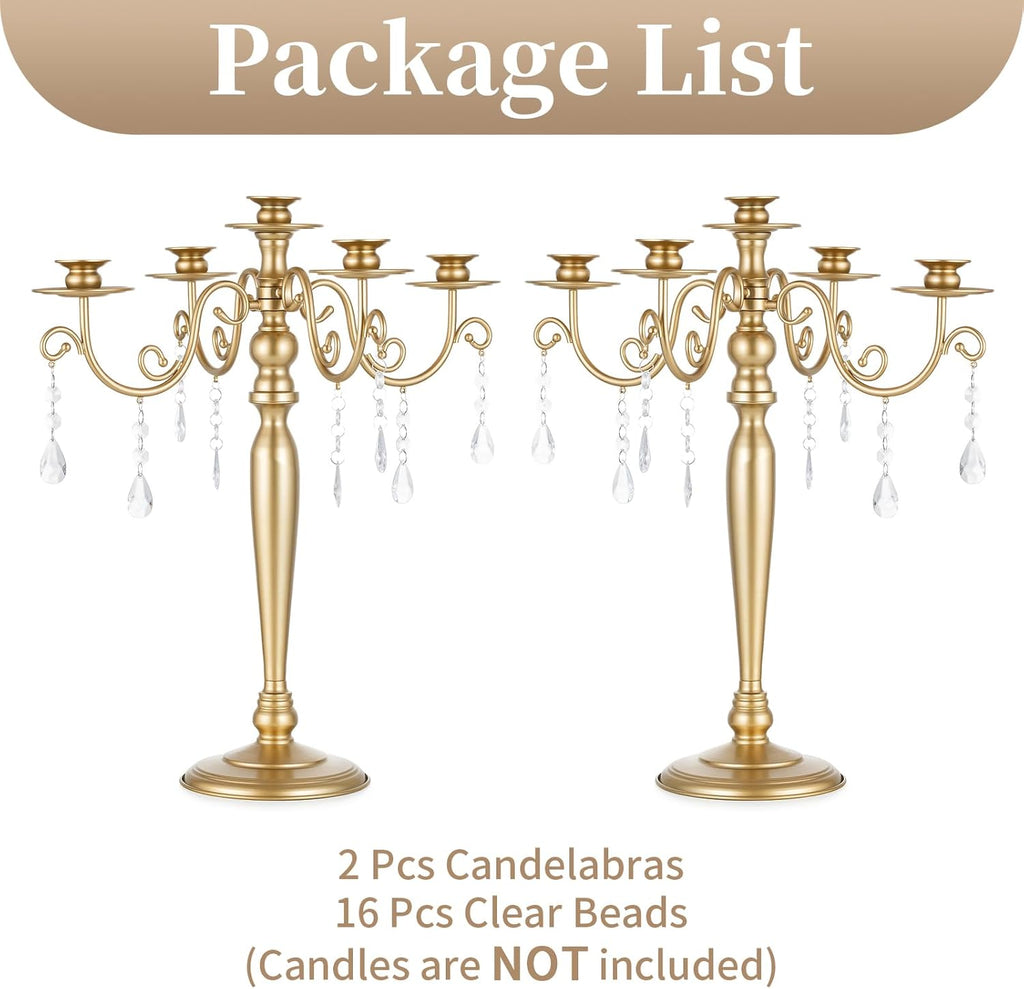 Wedding Candelabra Table Centerpiece: 5 Arm Candelabras for Candlesticks - Gold Candle Holder Set of 2nt