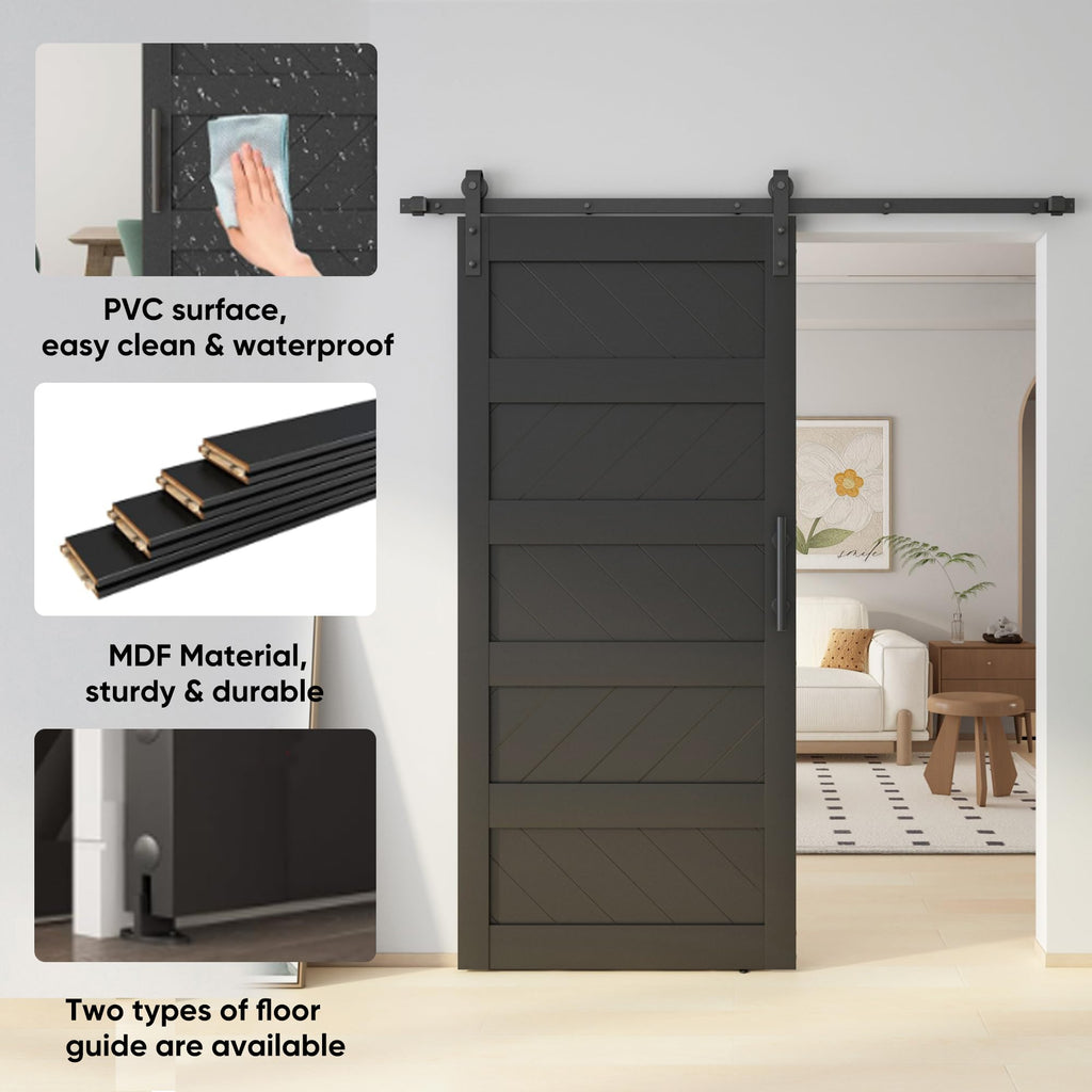 36x80 inch Wave-Shape Sliding Barn Door, Black, Hardware Kit Include