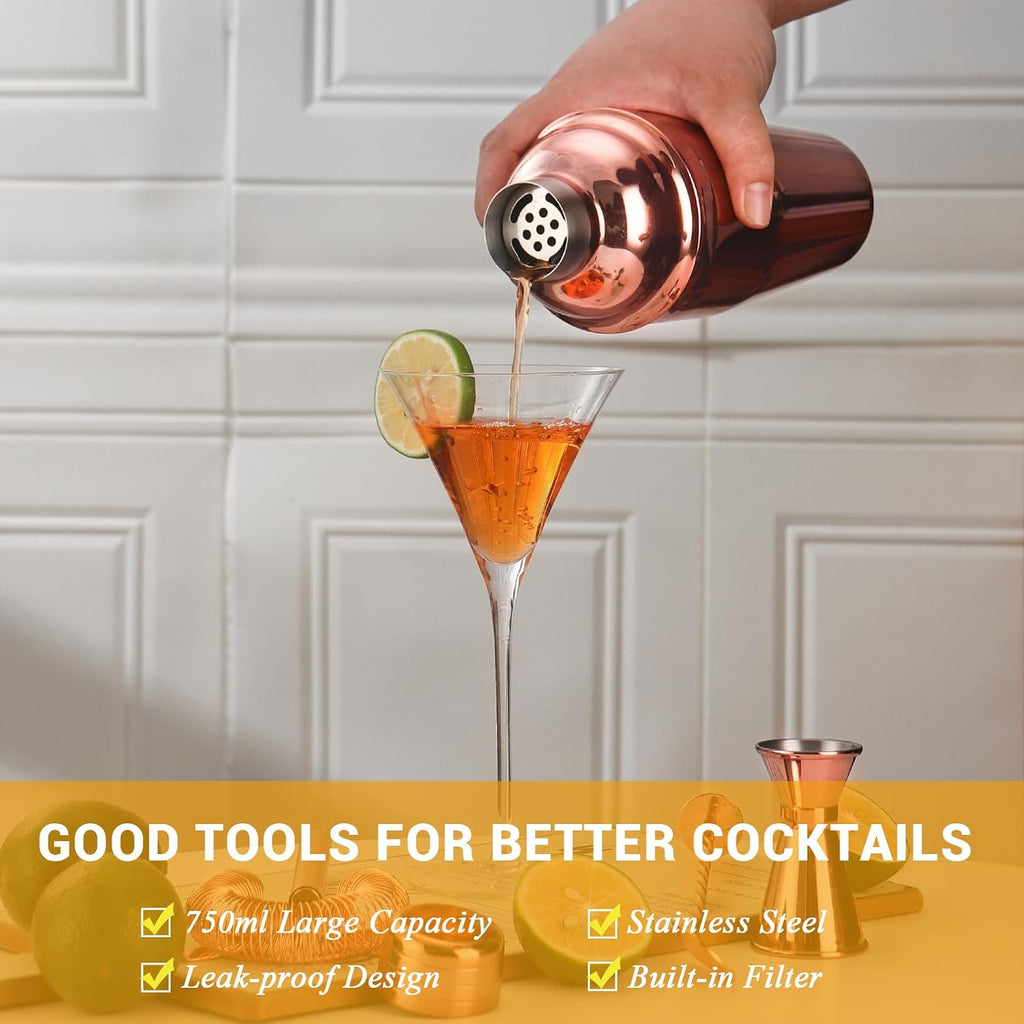 Bartender Kit Cocktail Shaker Set, Stainless Steel Cocktail Kit with Bar Accessories, 25oz Shaker Bar Set - Set of 12