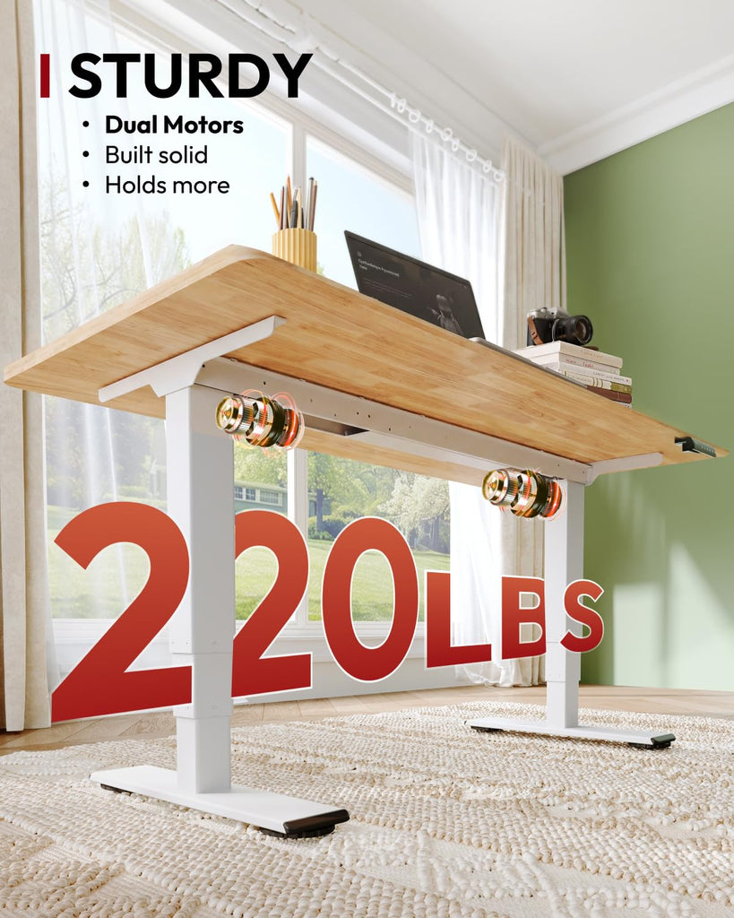 Solid Wood Dual Motor Standing Desk-63"x30"-Maple/White