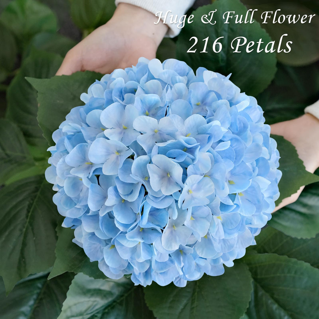 Boho Light Blue Fake Artificial, 4Pcs 22" Large Lifelike Silk Artificial Hydrangeas, Full Fake for Bouquet Table