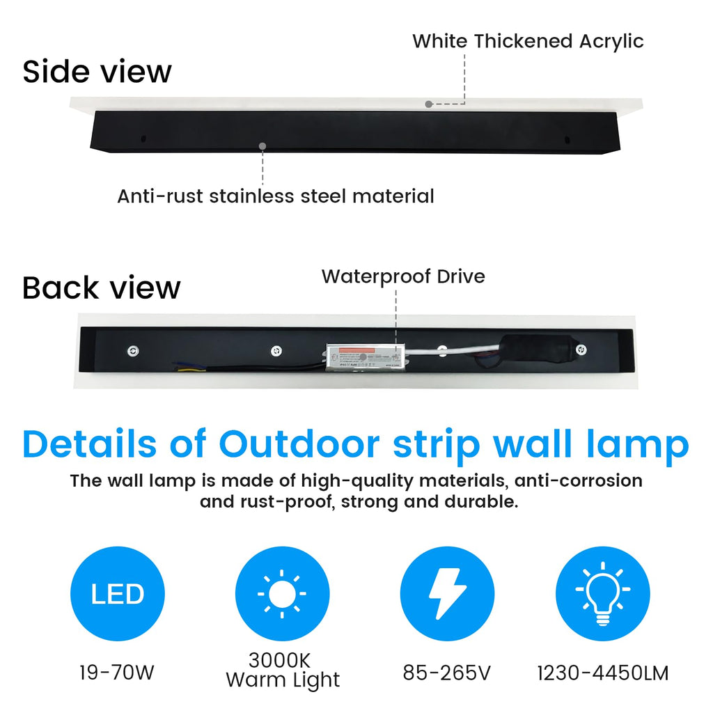 Outdoor Wall Lights - 92.5inch Modern Outdoor Wall Light Fixture Long Strip Wall Sconce, Ip65 Waterproof Exterior