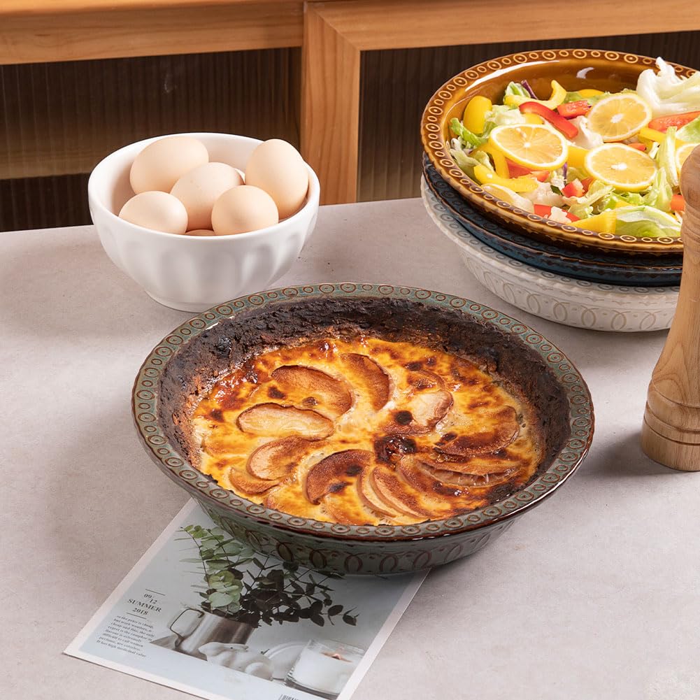 Ceramic Pie Pan for Baking, Round Baking Dish Pan for Dinner 10 Inches, Pie Dish Non-Stick Pie Plate for Quiche, Tart