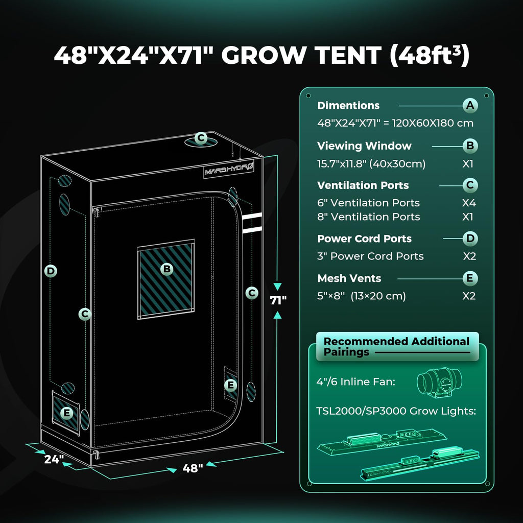 4x2x6 Grow Tent, 48"x24"x71" Indoor Plant Growing