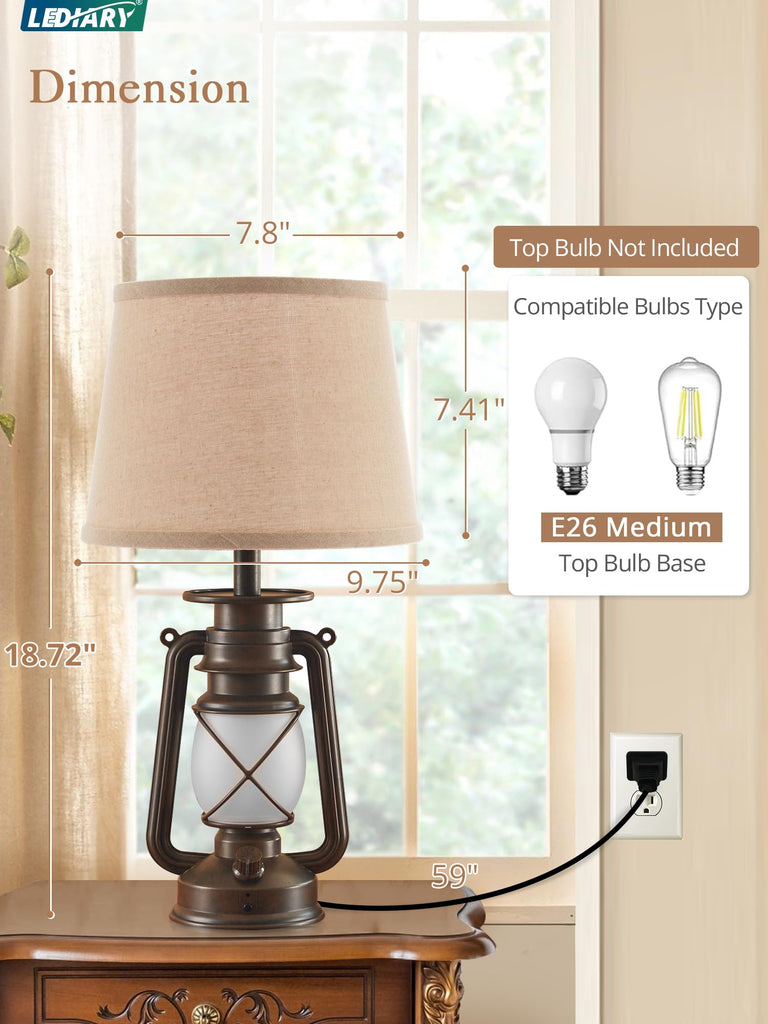 18.72" Farmhouse LED Lantern Flickering Flame Table Lamps Set of 2