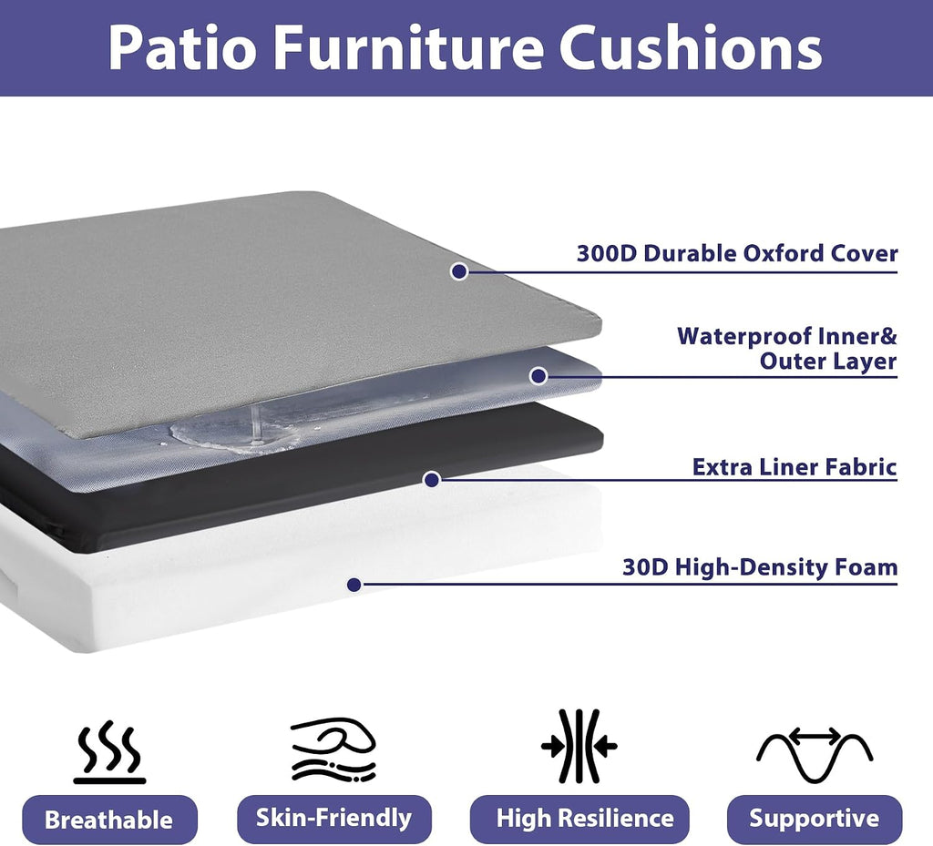 Outdoor Chair Cushions Set of 4 -Waterproof Outdoor Seat Cushions Furniture, Patio Chair Cushion with Handle and