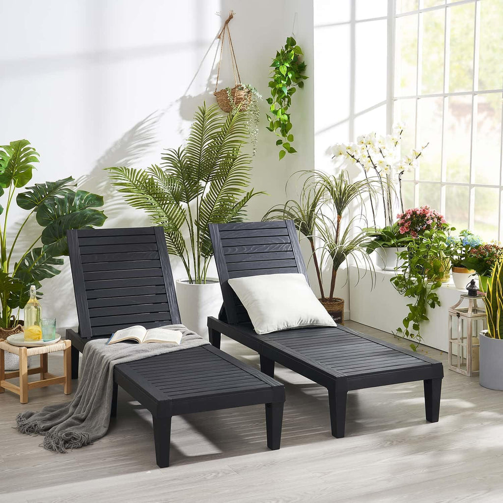 Lounge Chair Outdoor, Tanning Chair, Chaise Lounge Outdoor Set of 2 | 5 Adjustable Positions, Waterproof &