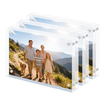 3 Pack 4x6 Inch Acrylic Picture Frames, 20mm Thicker Block Clear Frameless Picture Frames, Freestanding Double Sided