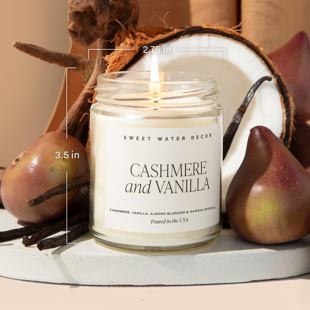 Cashmere & Vanilla Candle, 9oz Clear Glass Jar