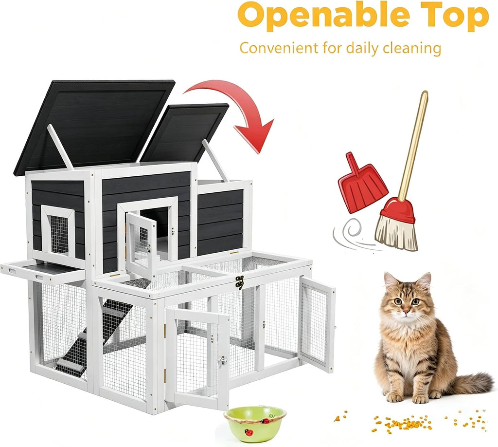 Outdoor Cat Condo Wooden Cat Enclosure, Feral & Stray Cat