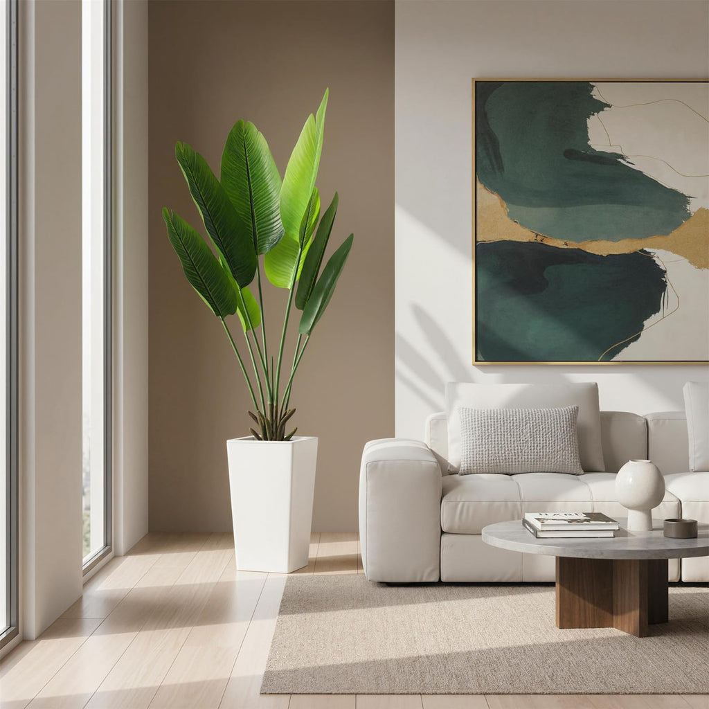 4.7FT Artificial Banana Leaf Tree Indoor, 56" Bird of Paradise Faux Floor Plant Tree, Large Fake Tropical Potted