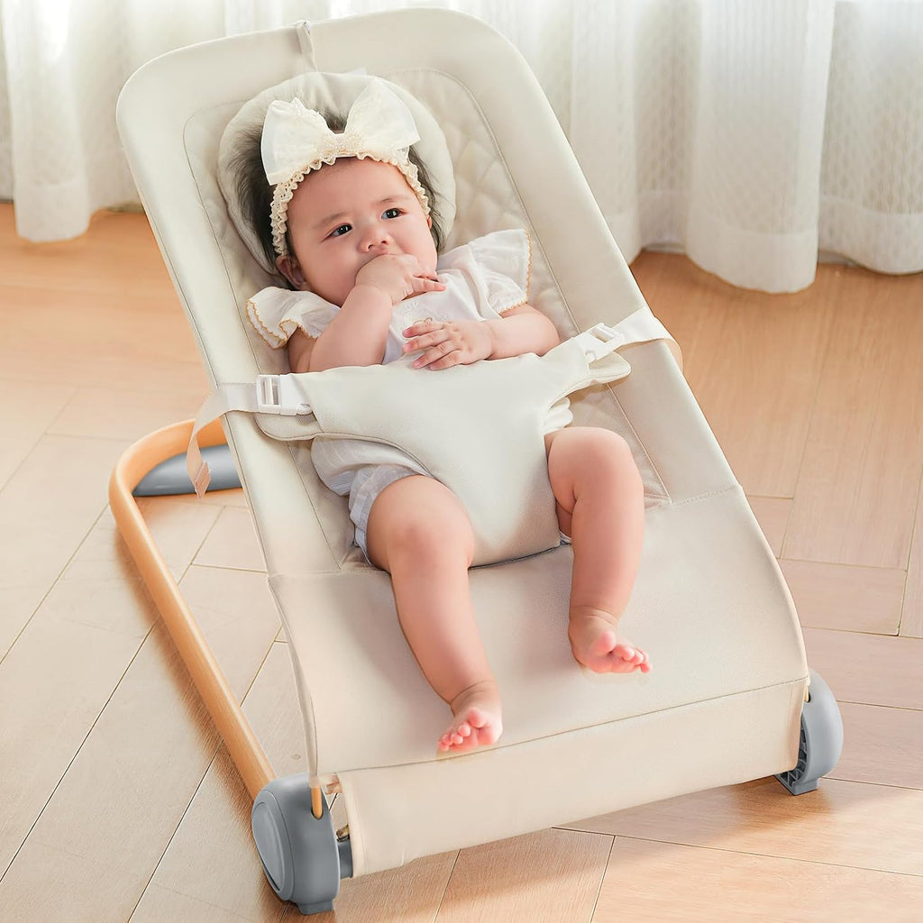 Baby Bouncer, Portable Bouncer Seat for Babies-Beige