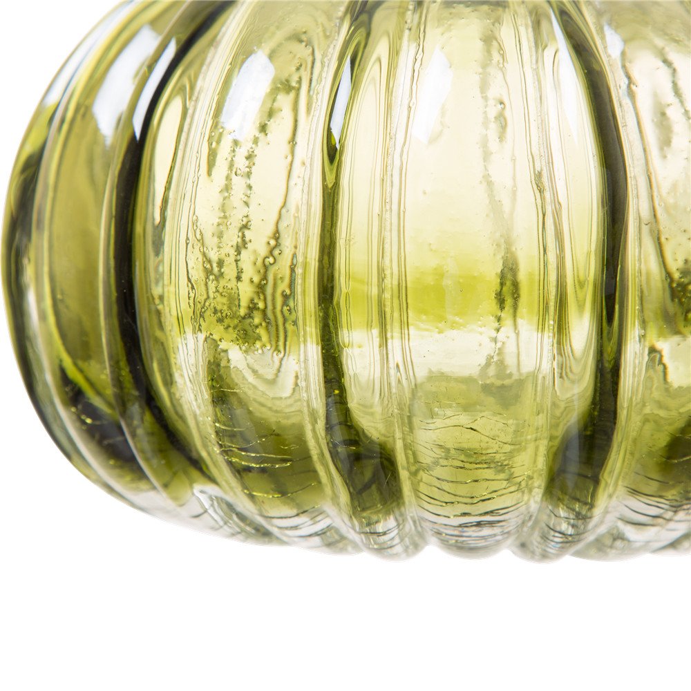 4.72 Inch Hand Blown Two-Tone Green Crackle Glass Pumpkin Table Accent for Fall Harvest Decoration