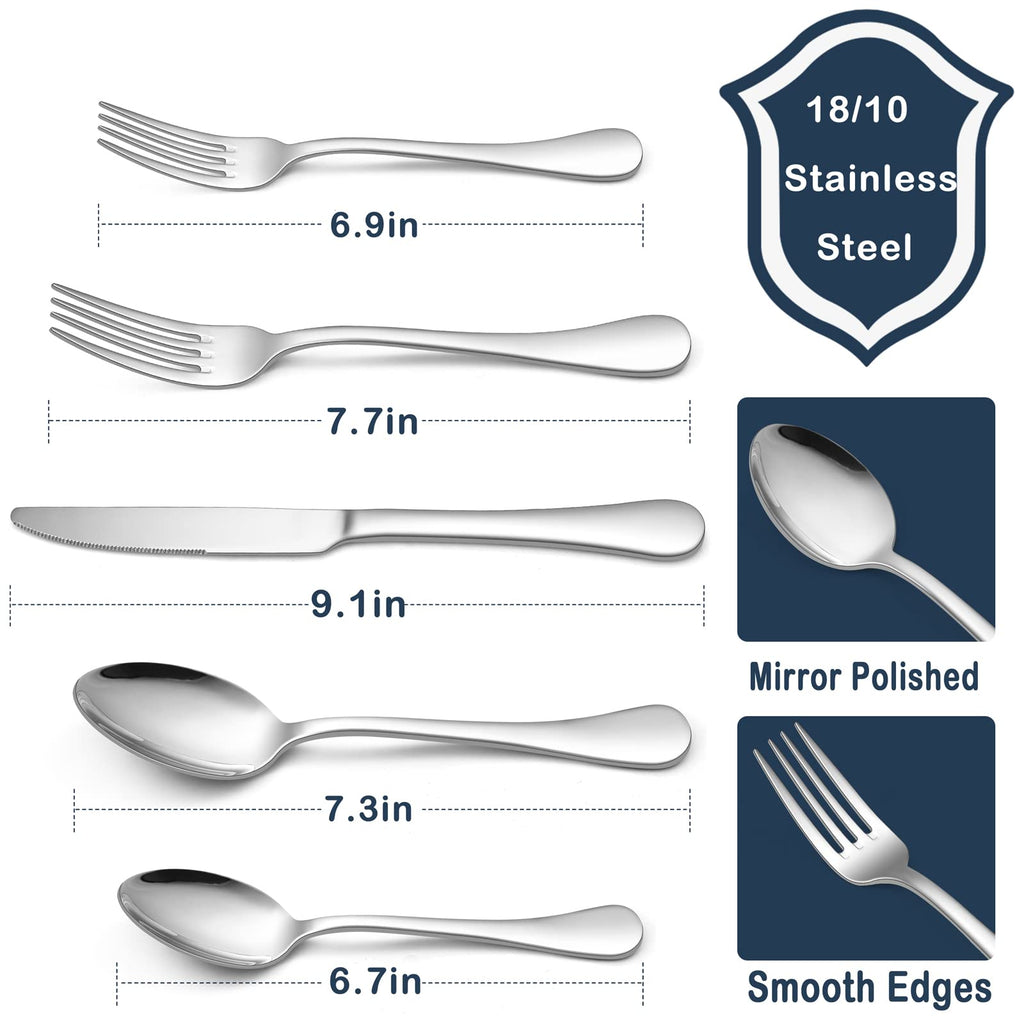 18/10 Silverware Set, 40-Piece Stainless Steel Flatware Service for 8, Luxury Cutlery with Ultra Sharp Serrated