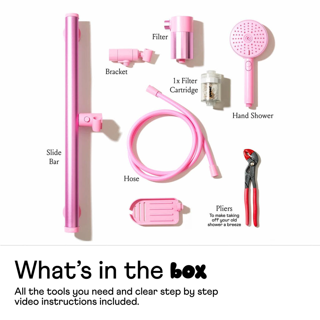 Handheld Shower Kit with Filter and Slide Bar, Red