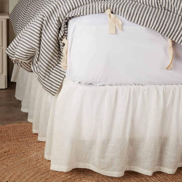 Antique Muslin Bed Skirt w/a 16" Drop, Soft White Linen-Look Textured Fabric, Gathered Vintage Farmhouse
